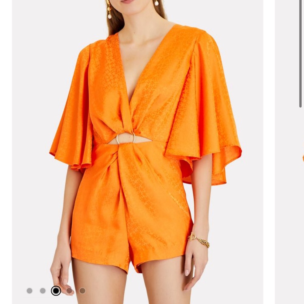 Significant Other Isabel Orange Floral Jacquard Cut-Out Romper